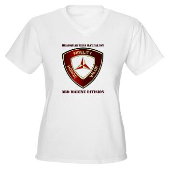 HB3MD - A01 - 01 - Headquarters Bn - 3rd MARDIV with Text - Women's V-Neck T-Shirt